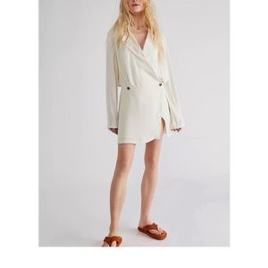 Free People Simone Wrap Cream Long Sleeve Mini Dress Size Large NWT